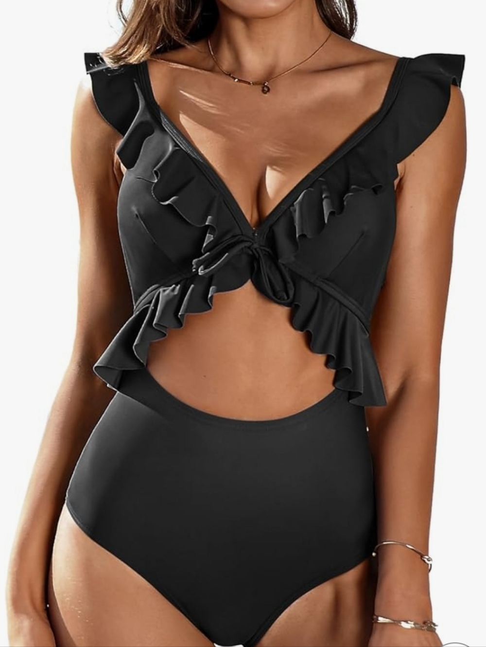 Ruffle One-Piece Swimsuit - Black